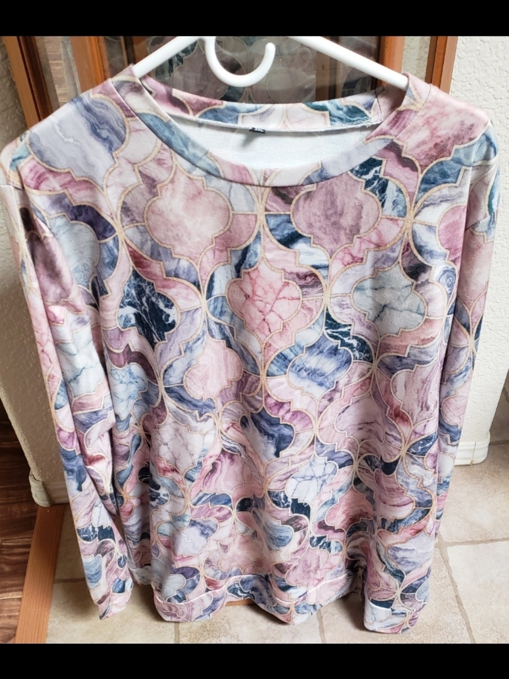 Women's Long Sleeve Patterned Top - Pink Blue Marble